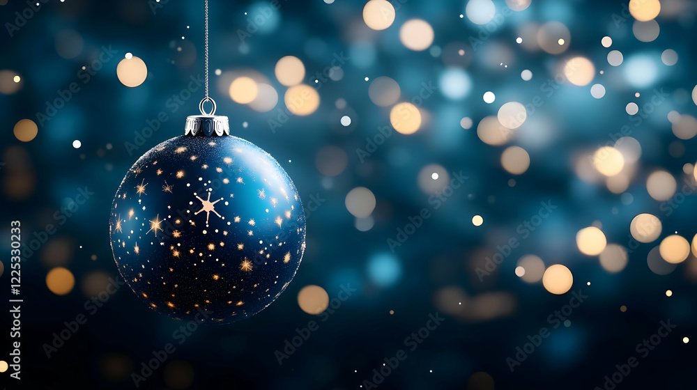 A beautiful blue Christmas ornament hanging against a sparkling bokeh background, evoking festive cheer and joy. A beautiful blue Christmas ornament hanging against a sparkling bokeh background, evoking festive cheer and joy.