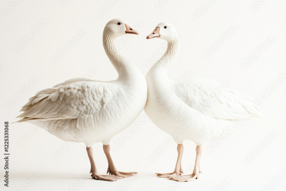 Elegant White Geese Standing Together in Harmony Elegant White Geese Standing Together in Harmony