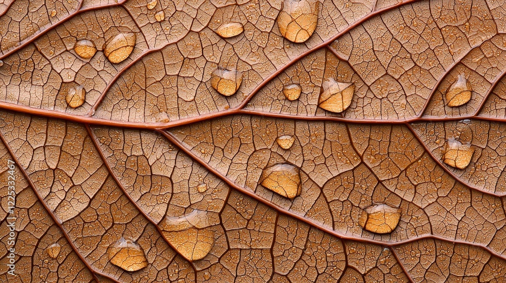 Obraz premium Detailed Close-up of Textured Leaf Surface with Water Droplets