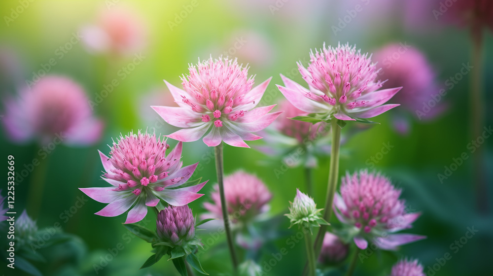 Pink and White Flowers in Soft Focus with Green Background Pink and White Flowers in Soft Focus with Green Background