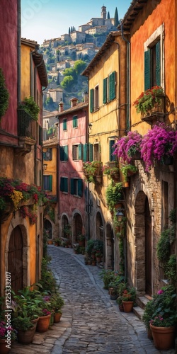 Wallpaper Mural traditional italian small village, old town street Torontodigital.ca