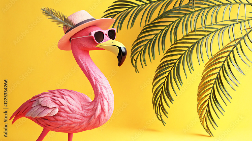 Obraz premium Stylish Pink Flamingo with Tropical Vibes