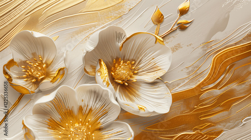 golden texture and brush line art flower and botani photo