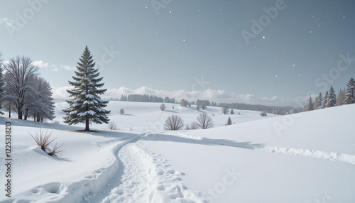 Wallpaper Mural Snowy countryside landscape with gentle snowfall, winter serenity Torontodigital.ca