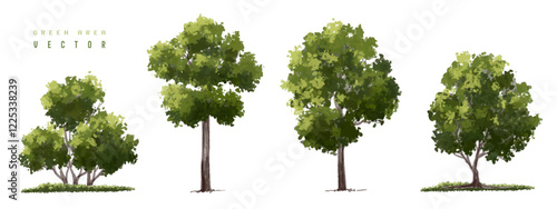 Vertor set of green tree,plants side view for landscape elevations,element for backdrop,eco environment concept design,watercolor greenery scene,shrub