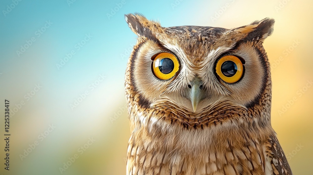 Obraz premium Close-Up Portrait of an Owl with Striking Yellow Eyes