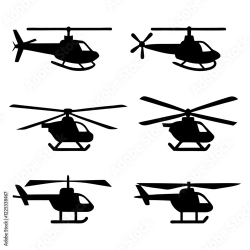 Set of helicopter, airbus silhouette vector icon illustration on white background.