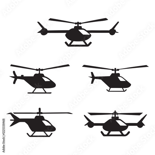 Set of helicopter, airbus silhouette vector icon illustration on white background.