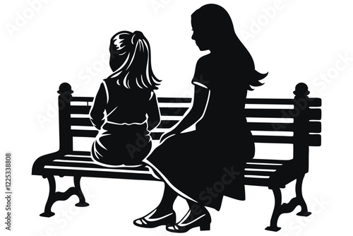 Mother daughter Sitting on Bench Silhouette