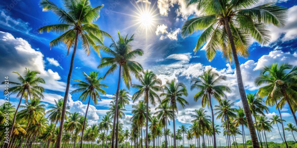 Obraz premium Sunlit Grove of Palm Trees Under a Vivid Blue Sky