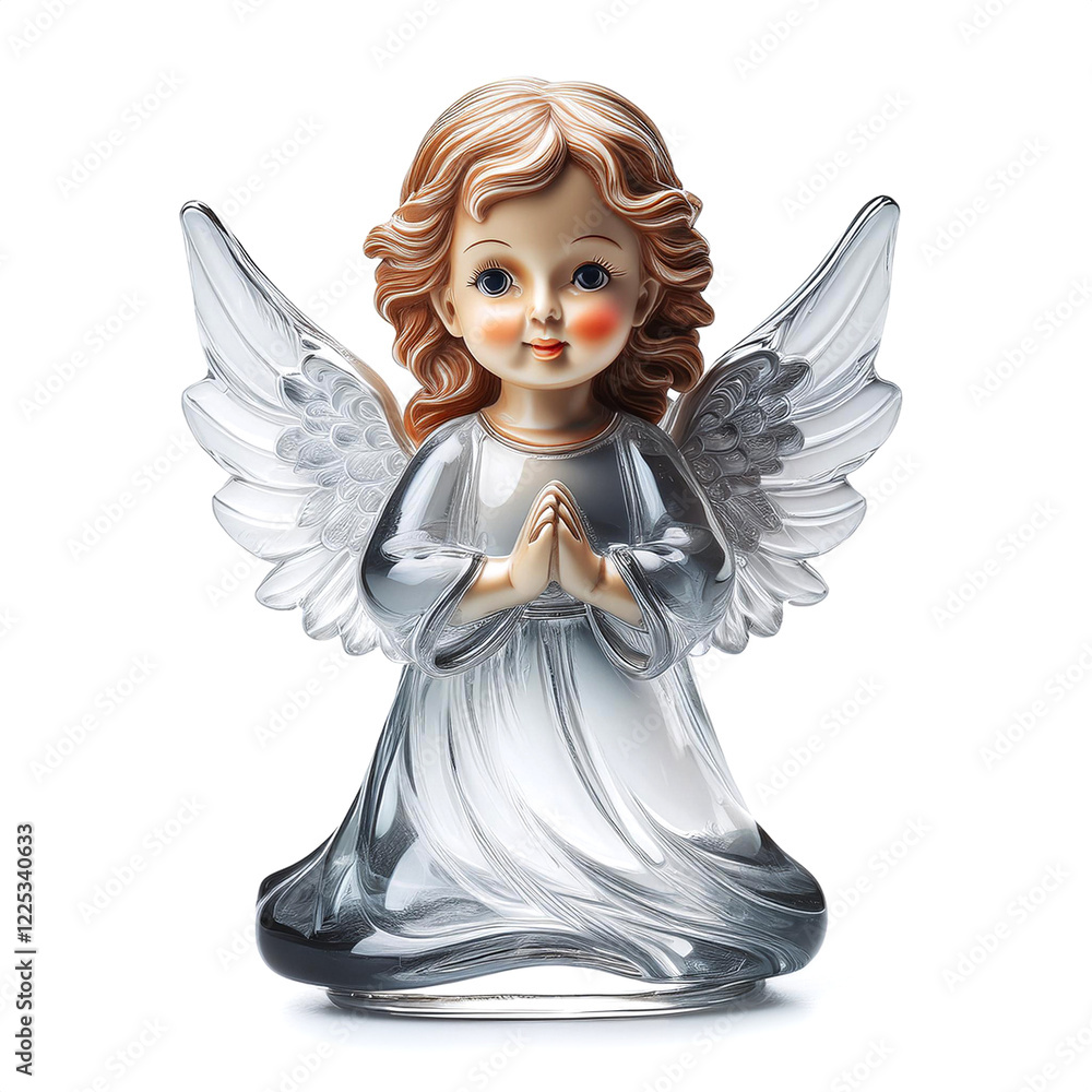 Fototapeta premium ガラスの天使の置き物。白背景。（Glass angel figurine on white background） 