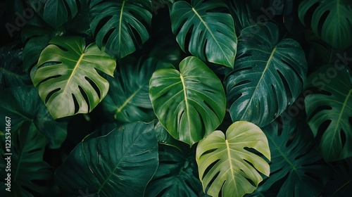 Wallpaper Mural Lush Monstera Leaves Displaying Rich Green Tones and Intricate Veins in a Natural Setting Torontodigital.ca