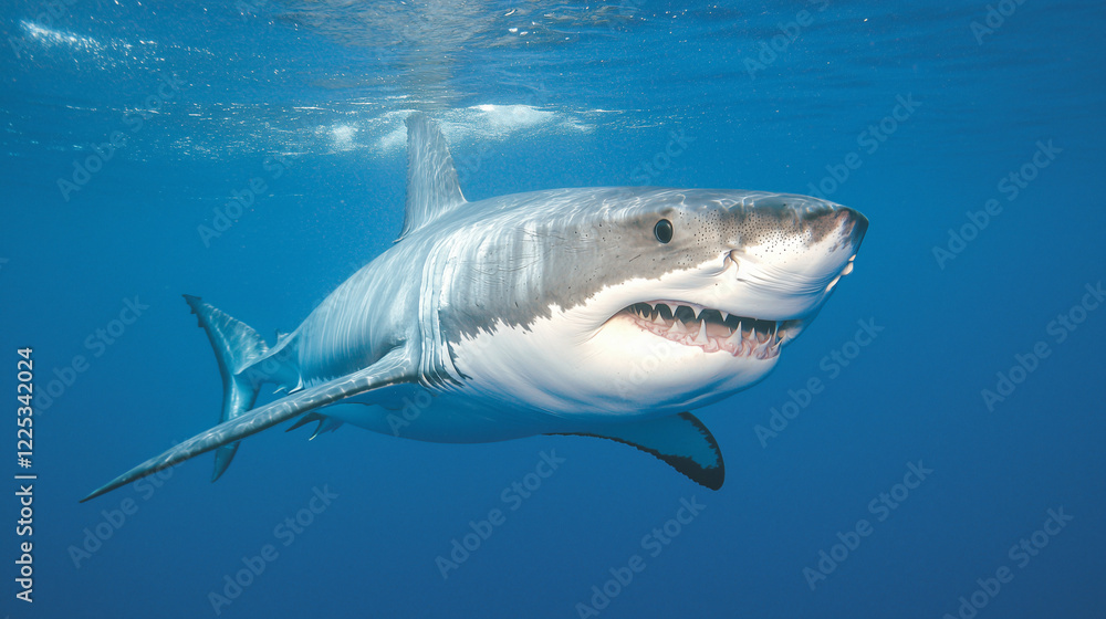 Obraz premium realistic great white shark swim in the ocean