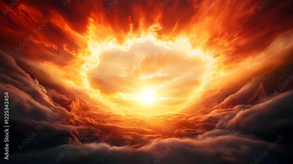 A dramatic sunset illuminating clouds with fiery orange and red hues, creating a breathtaking sky display. A dramatic sunset illuminating clouds with fiery orange and red hues, creating a breathtaking sky display.
