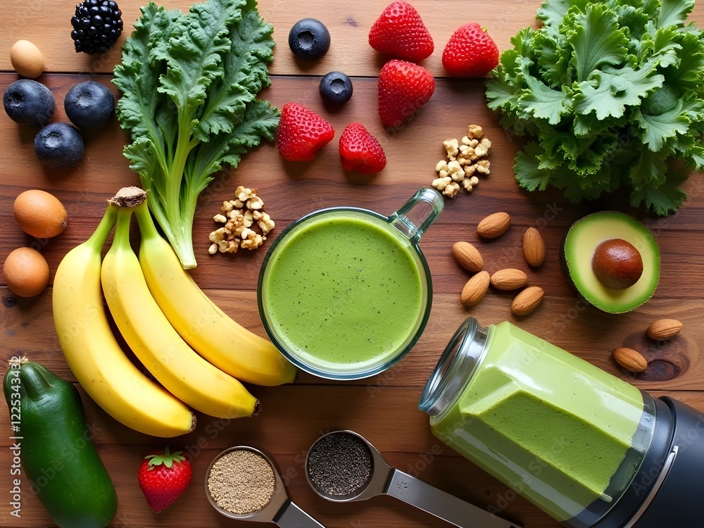 Vibrant Assortment of Smoothie Ingredients for a Nutritious Blend Vibrant Assortment of Smoothie Ingredients for a Nutritious Blend