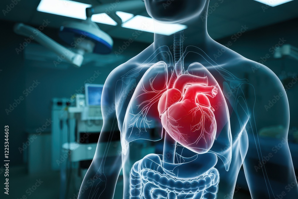 Human Anatomy Showing Heart and Lungs in Hospital Setting Human Anatomy Showing Heart and Lungs in Hospital Setting