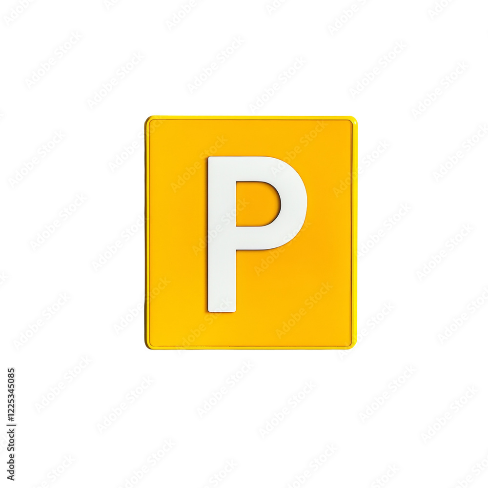 A bright yellow square sign displays a white uppercase P indicating parking. A bright yellow square sign displays a white uppercase P indicating parking.
