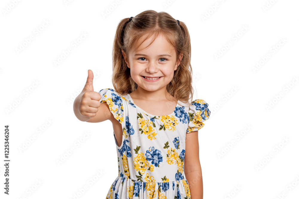 Portrait of a smiling little girl showing thumbs up and ok sign, isolated on transparent background Portrait of a smiling little girl showing thumbs up and ok sign, isolated on transparent background