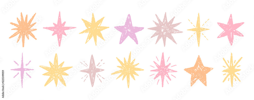 Crayon star, hand drawn pencil or brush doodle pattern. Pastel texture. Color background with star figure. Vector chalk kid sketch shape. Sparkle icon sticker. Crayon pastel kindergarten scribble bg Crayon star, hand drawn pencil or brush doodle pattern. Pastel texture. Color background with star figure. Vector chalk kid sketch shape. Sparkle icon sticker. Crayon pastel kindergarten scribble bg