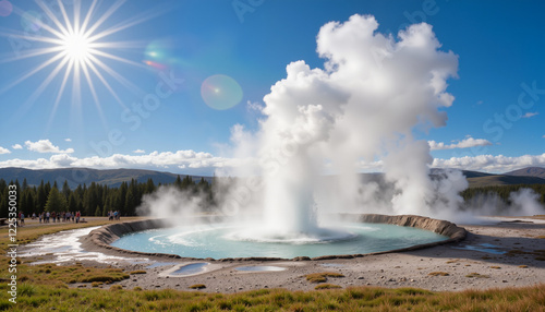 Wallpaper Mural Captivating geyser eruption in Yellowstone Park, natural wonder Torontodigital.ca