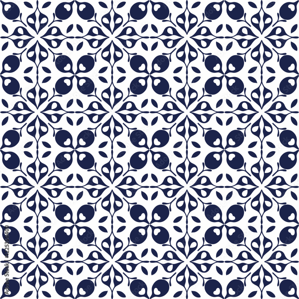 Geometric Blue and White Tile Pattern with Decorative and Artistic Styling Geometric Blue and White Tile Pattern with Decorative and Artistic Styling