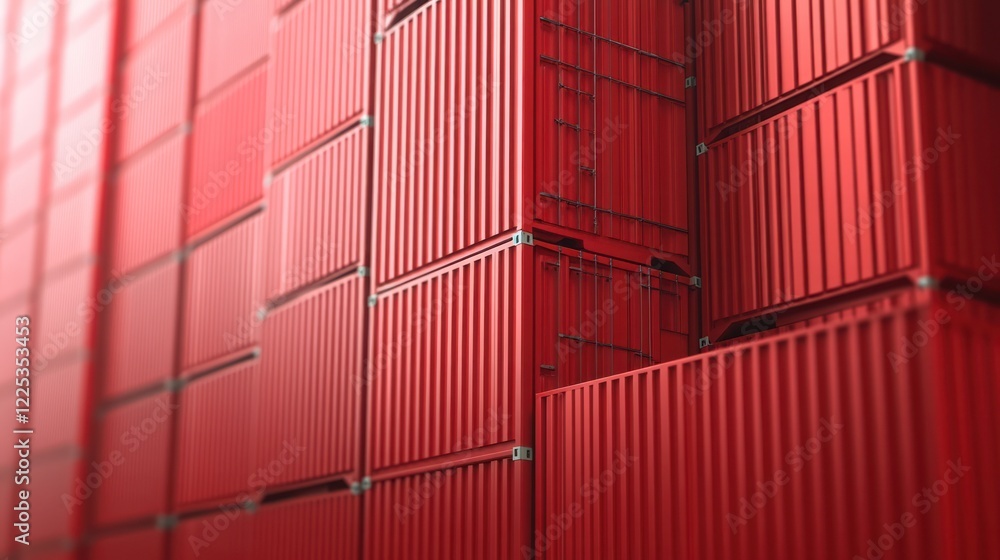 Stack of Red Cargo Containers, Global Trade and Shipping, Industrial Logistics