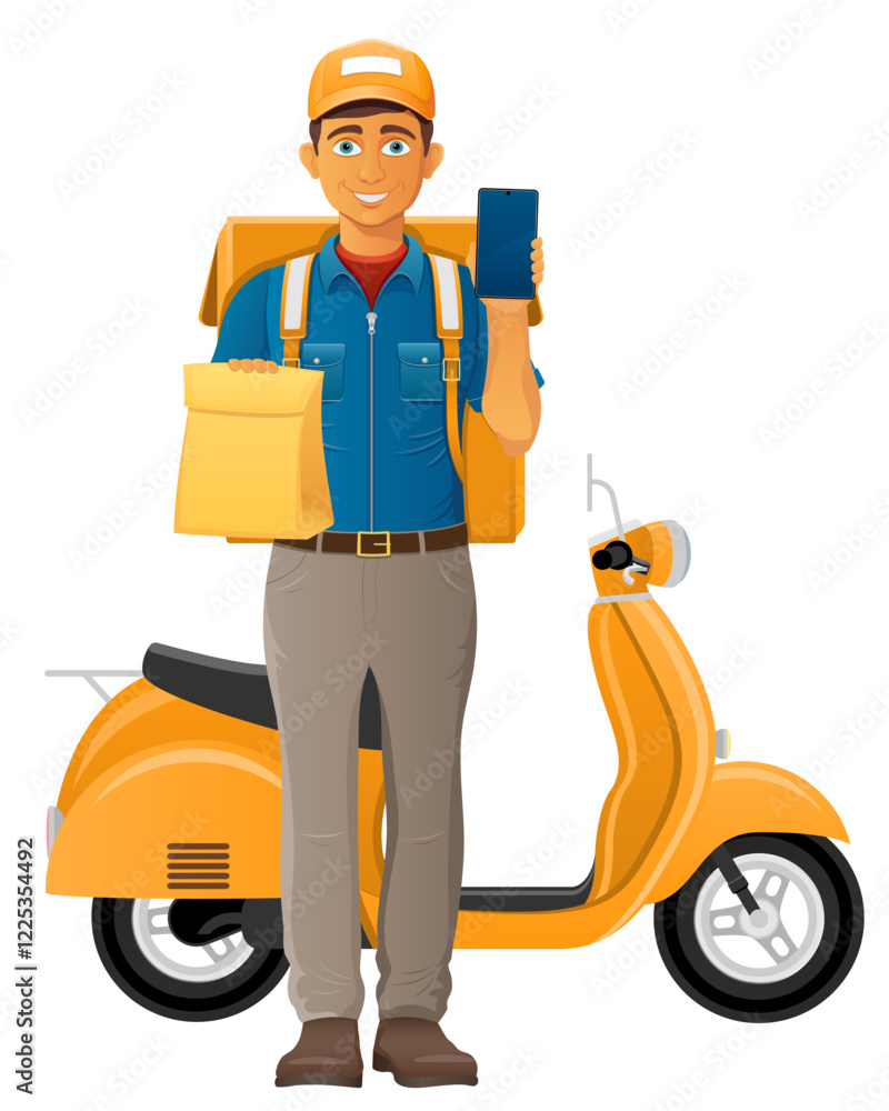 delivery man on scooter courier service vector illustration isolated on white background