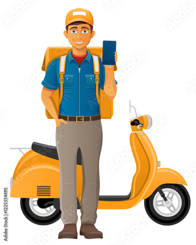 delivery man on scooter courier service vector illustration isolated on white background