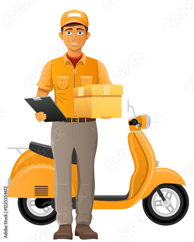 delivery man on scooter courier service vector illustration isolated on white background