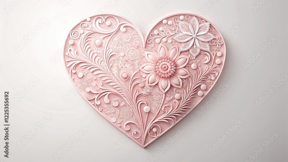 A delicate pink paper heart with intricate designs and patterns A delicate pink paper heart with intricate designs and patterns