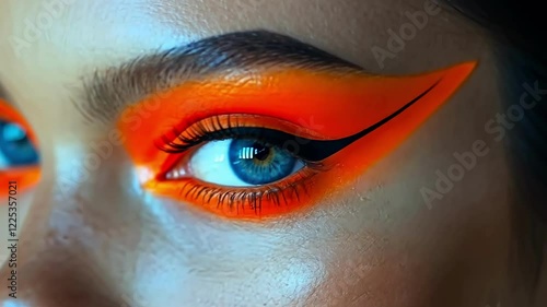 Eye-catching makeup tutorial showcasing vibrant orange hues and dramatic eyeliner techniques