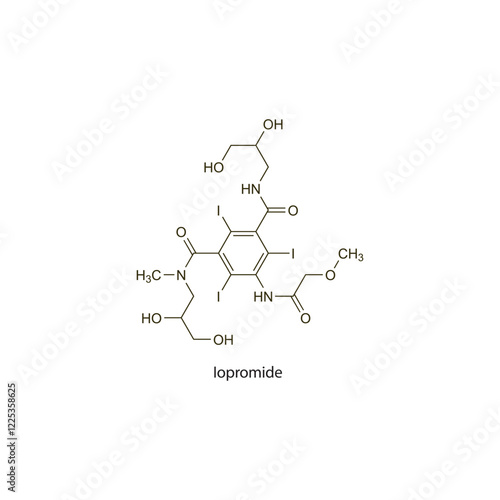 Iopromide flat skeletal molecular structure Contrast media treatment. Vector illustration scientific diagram.