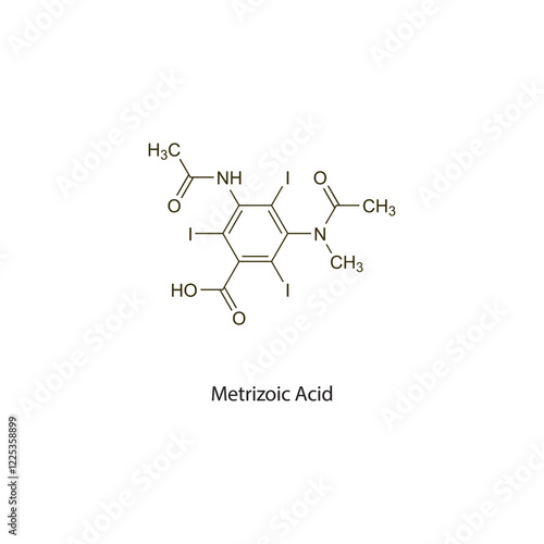 Metrizoic Acid flat skeletal molecular structure Contrast media treatment. Vector illustration scientific diagram.