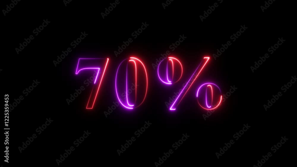 Abstract 70% percent text neon animation.Glowing neon number 70 Percent Discount neon animation. 4k animation Abstract 70% percent text neon animation.Glowing neon number 70 Percent Discount neon animation. 4k animation