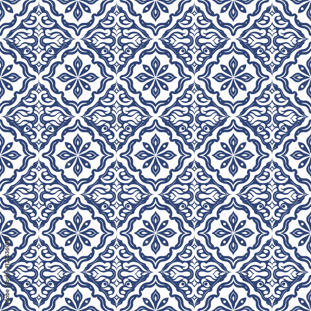 Traditional Geometric Tile Pattern with Intricate Decorative Styling Traditional Geometric Tile Pattern with Intricate Decorative Styling