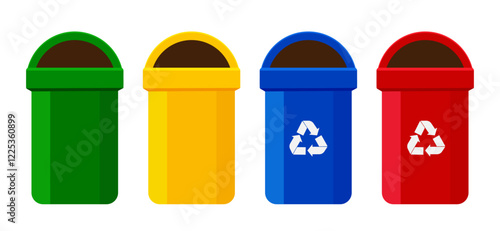 Plastic trash cans illustration. Isolated on a white background. Vector illustration in flat style.	
