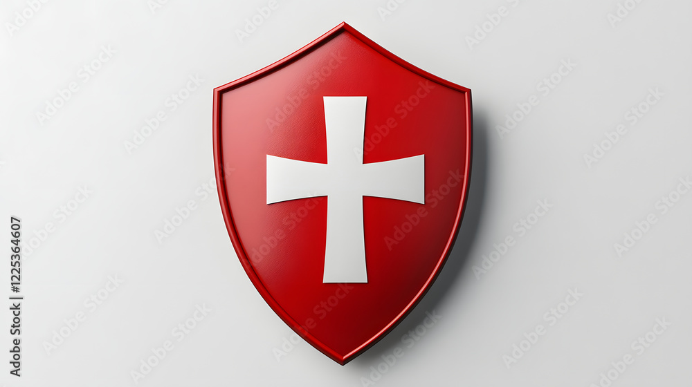 Obraz premium Red Shield with White Cross Design