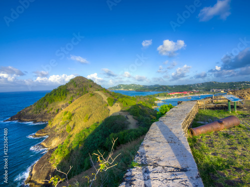 Blick von Fort Rodney, Pigeon Island , Nationalpark, auf die Rodney Bay, Cape Estate Saint Lucia, St. Lucia, Inseln über dem Winde, Kleine Antillen, Karibik, Karibisches Meer, Nordamerika