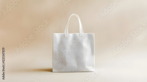 A White Tote Bag on a Beige Background