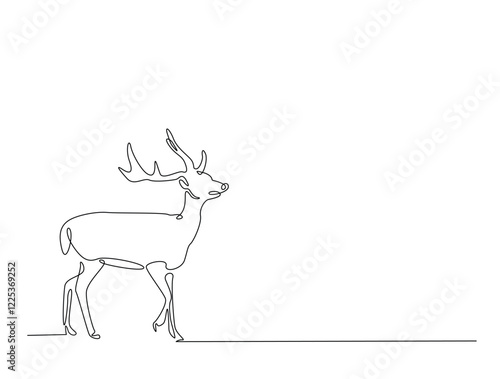 Continuous line art drawing of deer - animal concept. Antlers in single line art drawing vector illustration. Editable stroke.