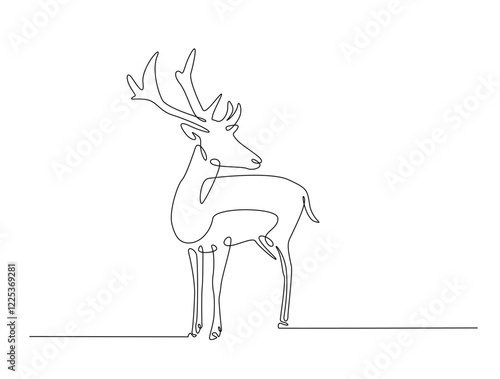 Continuous line art drawing of deer - animal concept. Antlers in single line art drawing vector illustration. Editable stroke.