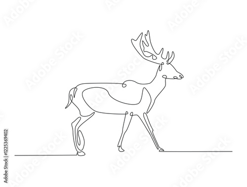 Continuous line art drawing of deer - animal concept. Antlers in single line art drawing vector illustration. Editable stroke.