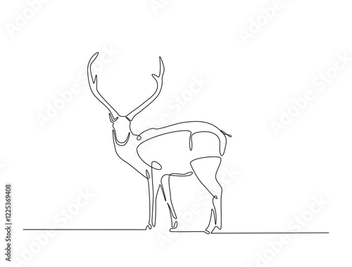 Continuous line art drawing of deer - animal concept. Antlers in single line art drawing vector illustration. Editable stroke.