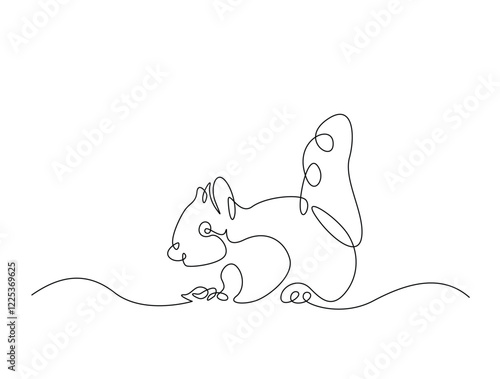 Continuous line art drawing of squirrel - animal concept. Squirrel in single line art drawing vector illustration. Editable stroke.