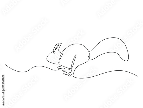 Continuous line art drawing of squirrel - animal concept. Squirrel in single line art drawing vector illustration. Editable stroke.