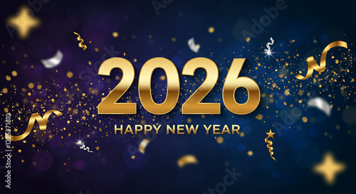 Happy New Year 2026: Gold Glitter Celebration Background