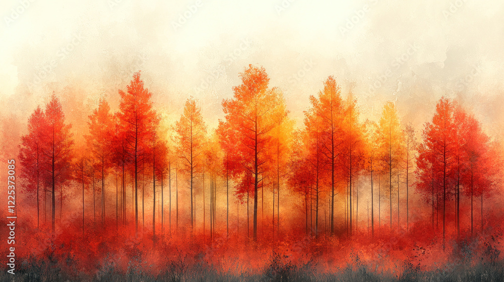 A fall wallpaper with layers of abstract tree silhouettes in fading autumn hues A fall wallpaper with layers of abstract tree silhouettes in fading autumn hues