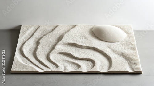 Textured White Rug with Curving Landscape Design