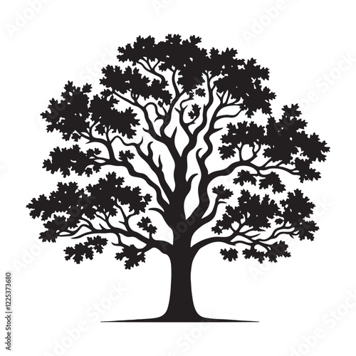 Silhouette of an Oak Tree with a wide canopy - Oak tree silhouette - Oak tree vector - Oak tree illustration - Oak silhouette - Oak vector
