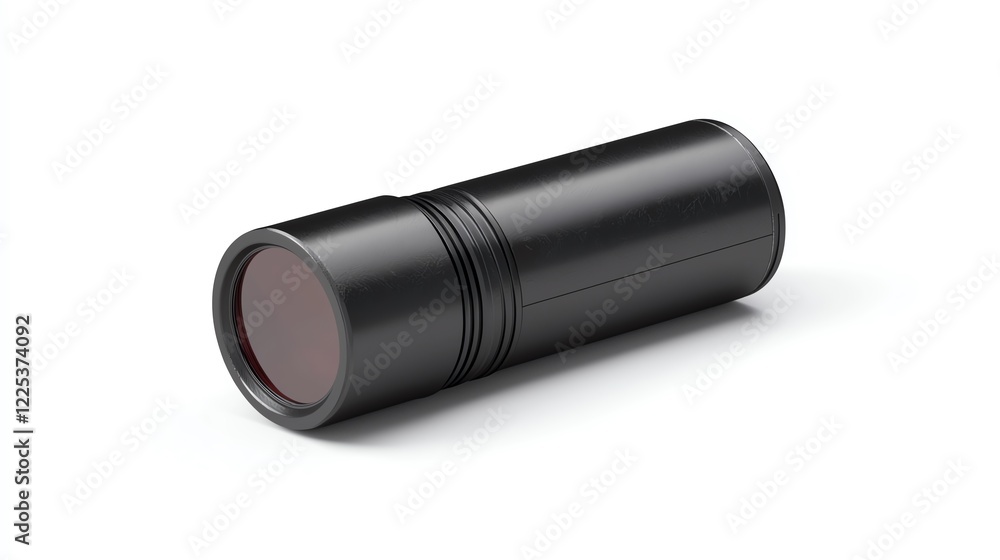 A sleek black telescope featuring a cylindrical design with a glass lens. Perfect for stargazing, astronomy, or outdoor adventures. Isolated on a white background. A sleek black telescope featuring a cylindrical design with a glass lens. Perfect for stargazing, astronomy, or outdoor adventures. Isolated on a white background.